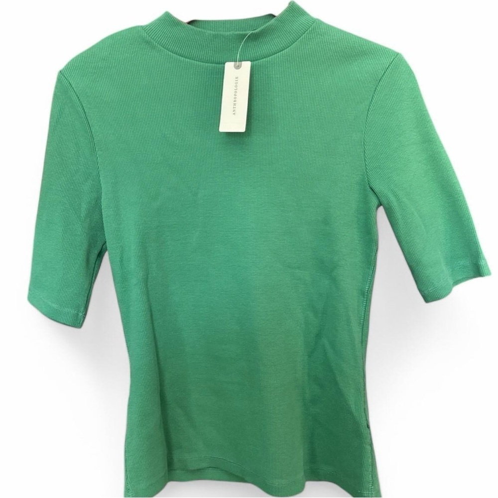 NWT Maeve by Anthropologie Green Ribbed Mock Neck Top, XS 💚